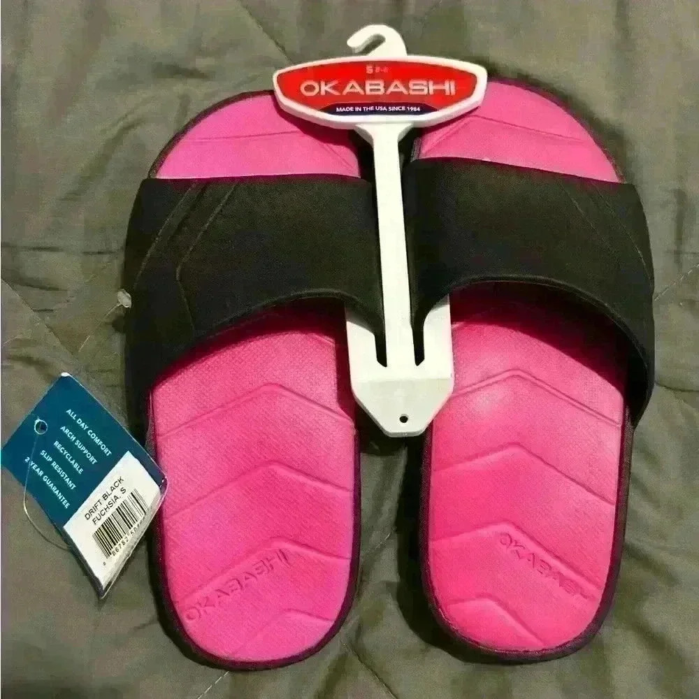 Okabashi slip on sandal size 5-6 pink and black  NWT - Picture 2 of 5